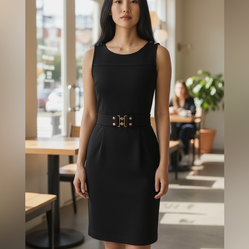 St. John Collection Elegant Black Knit Midi Dress